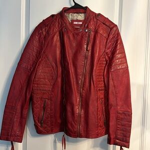 Joe Brown Red Leather Moto Jacket 2X